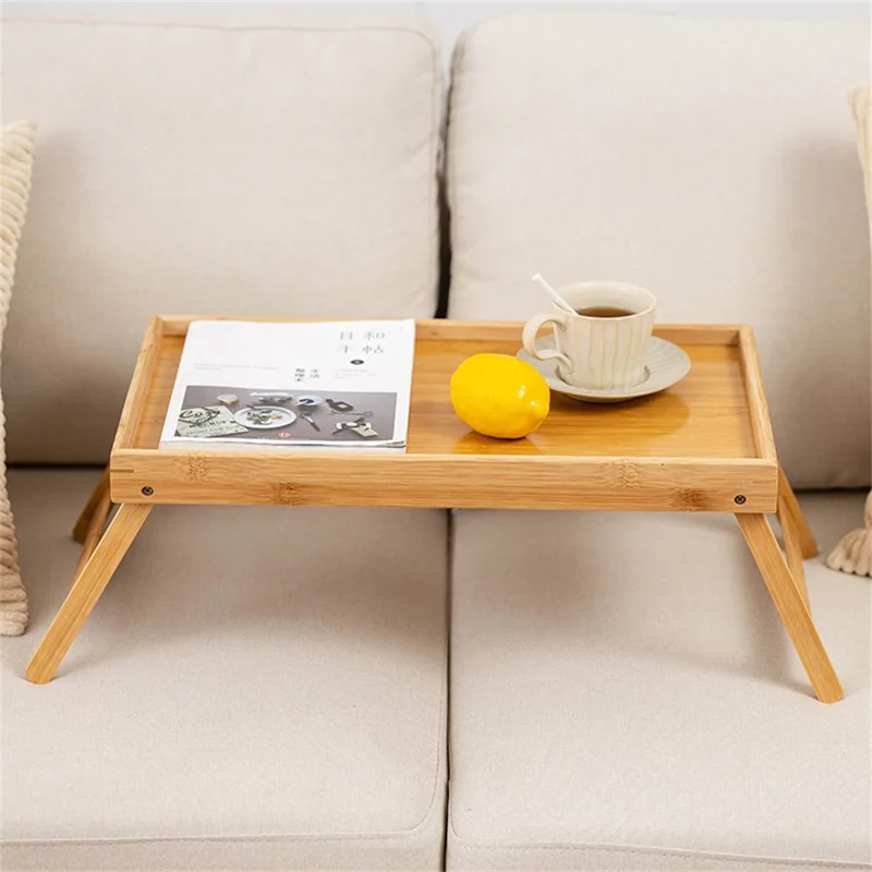 Mesa de Laptop Dobrável de Bambu para Cama, Mesa Preguiçosa para Estudo, Trabalho e Café da Manhã