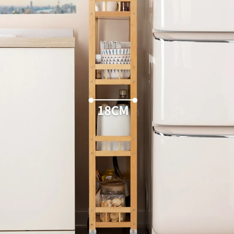 Bambus Küche 3-Stufiger Schmaler Rollwagen Organizer Aufbewahrungsregal mit Rollen