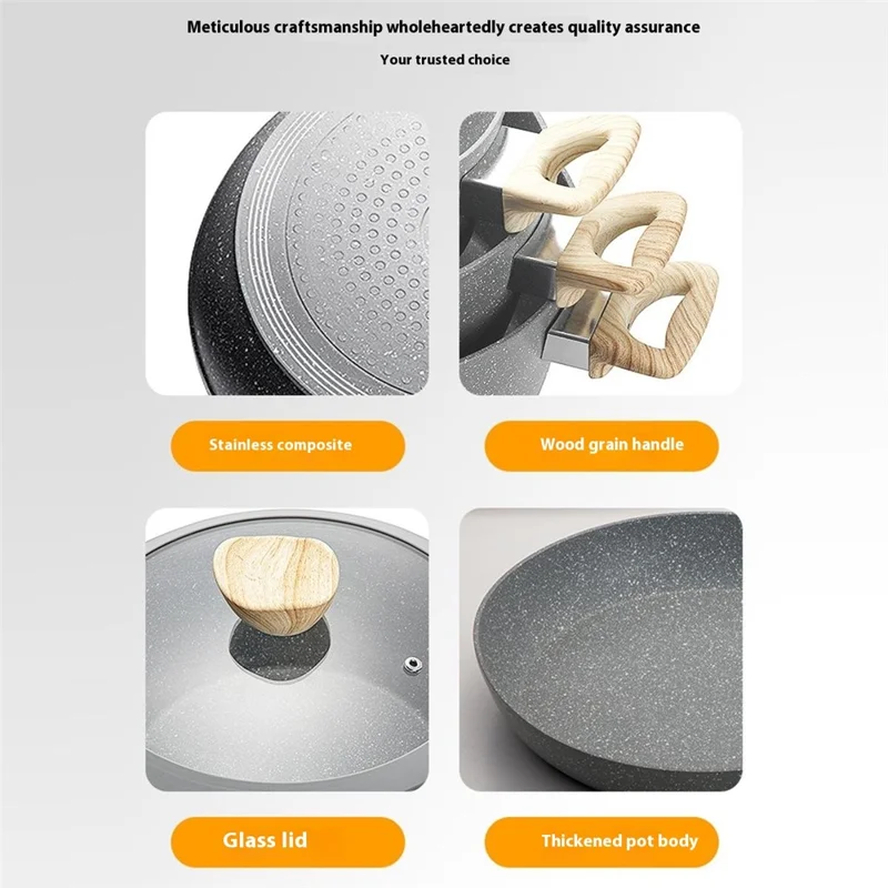 Conjunto de Panelas Maifanite para Cozinha com Textura de Mármore, Frigideira Antiaderente e Panela de Sopa (Livre de BPA, Sem FDA) - Cinza
