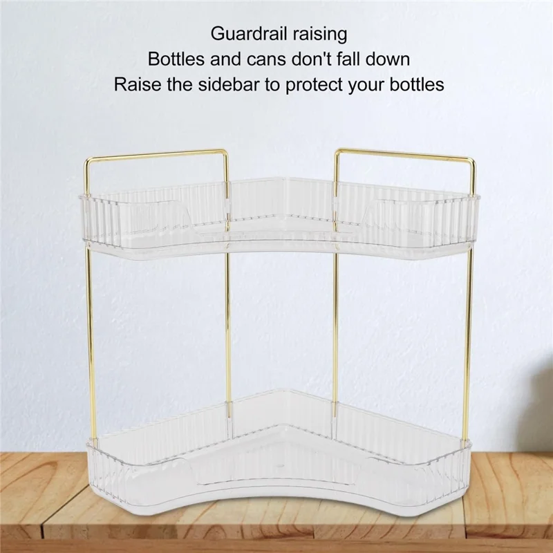 Organizzatore da Scrivania ad Angolo a 2 Ripiani per Trucchi - Scaffale Portaoggetti per Camera da Letto e Bagno, Porta Cosmetici e Skincare - Bianco Trasparente