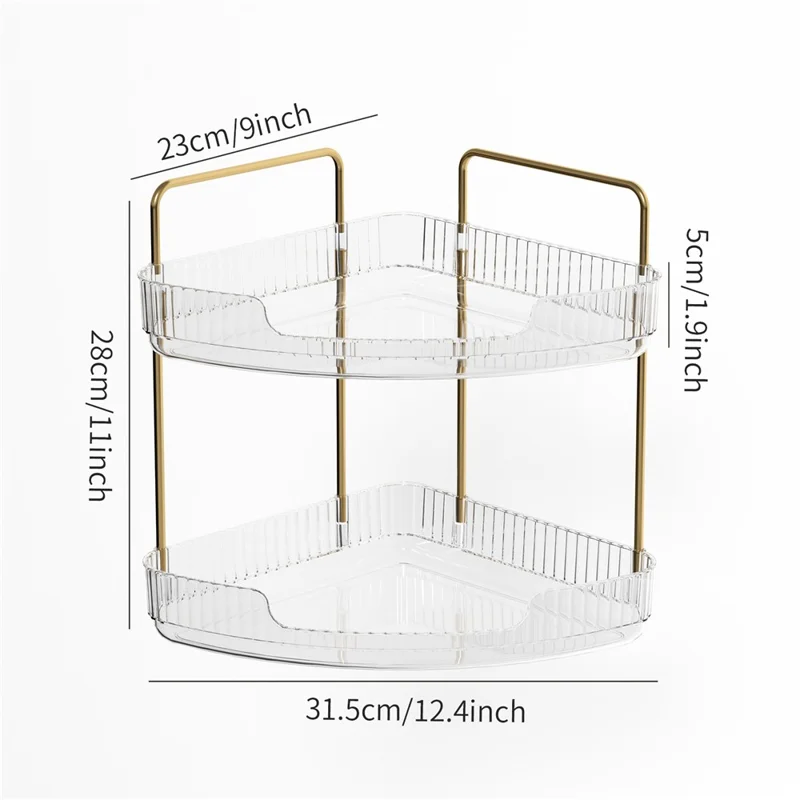 Organizzatore da Scrivania ad Angolo a 2 Ripiani per Trucchi - Scaffale Portaoggetti per Camera da Letto e Bagno, Porta Cosmetici e Skincare - Bianco Trasparente