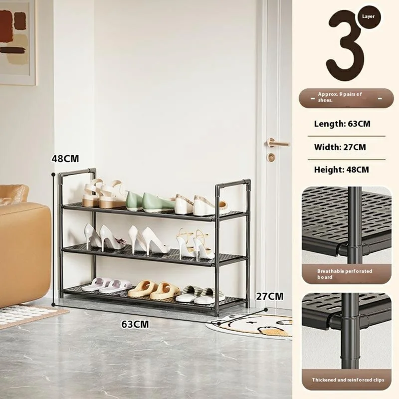 3-Tier Holes Board Shoe Rack Entryway Home Dorm Small Space Shoes Storage Organizer, 63cm Length