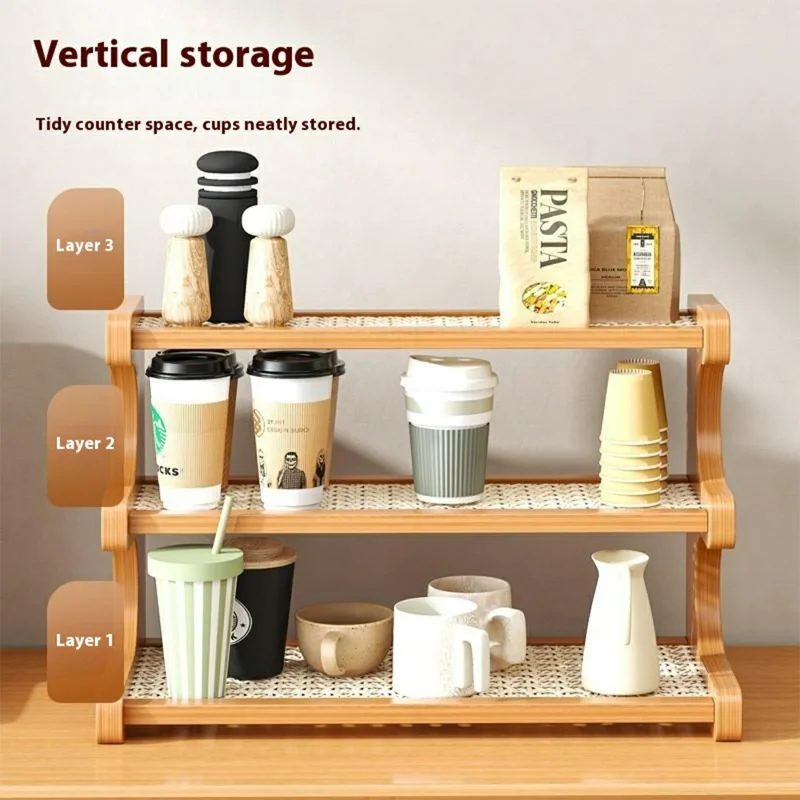 Support d'affichage à étages de 50 cm, support de rangement à 3 niveaux pour tasses/plantes, égouttoir de bureau, vitrine