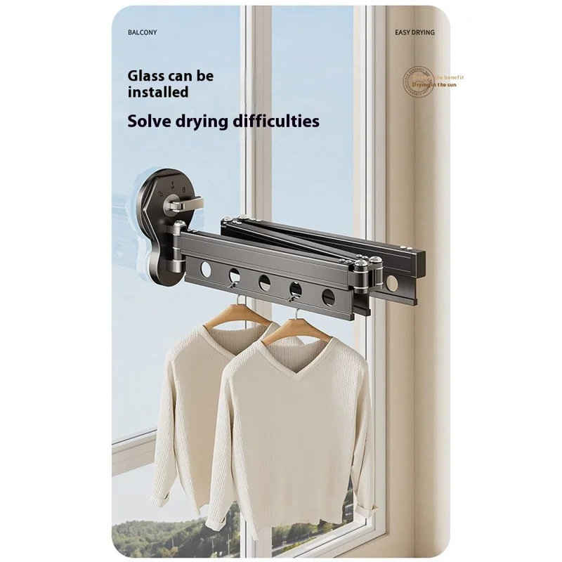 Tendedero de ropa retráctil plegable de aluminio con 3 secciones y ventosas