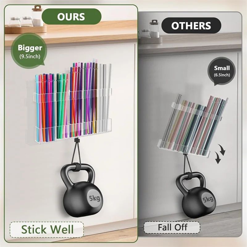 Adjustable Height Acrylic Straw Holder Utensil Organizer Cabinet Wall Mounted Storage Rack for Kitchen - Black