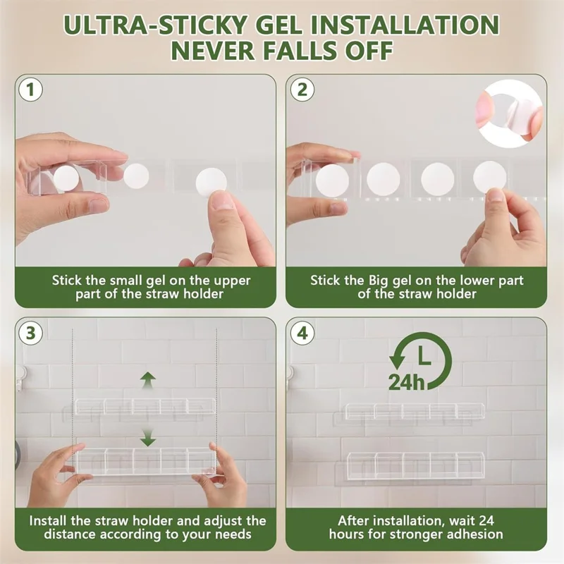 Adjustable Height Acrylic Straw Holder Utensil Organizer Cabinet Wall Mounted Storage Rack for Kitchen - Black