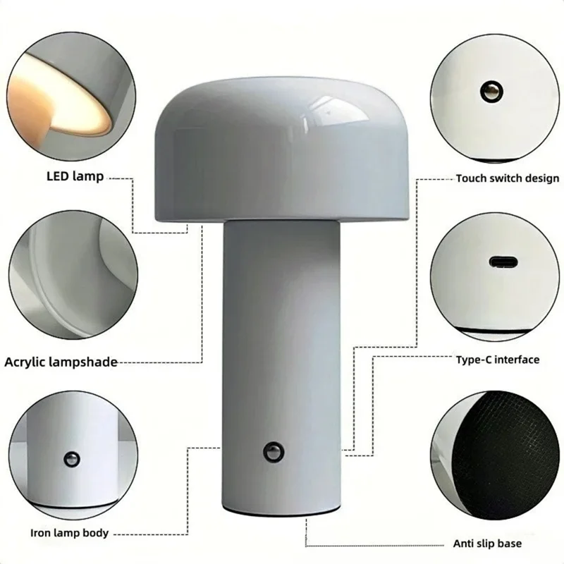 Lampada da tavolo a fungo LED wireless Luce notturna ambiente ricaricabile per camera da letto / bar / ristorante - Giallo