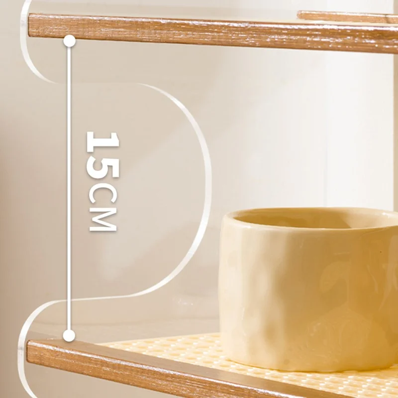 Bamboo Wood Acrylic 3 Tier Cup Holder Stand For Desk Table Coffee Mug Organizer 33cm Storage Rack - Brown