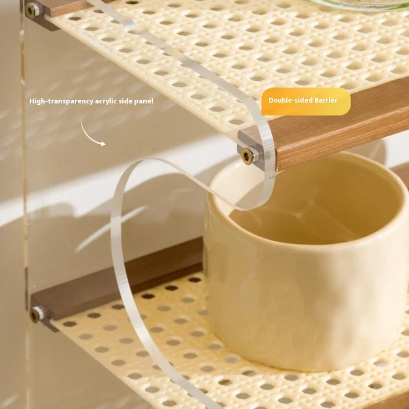 Bamboo Wood Acrylic 3 Tier Cup Holder Stand For Desk Table Coffee Mug Organizer 49cm Storage Rack - Brown