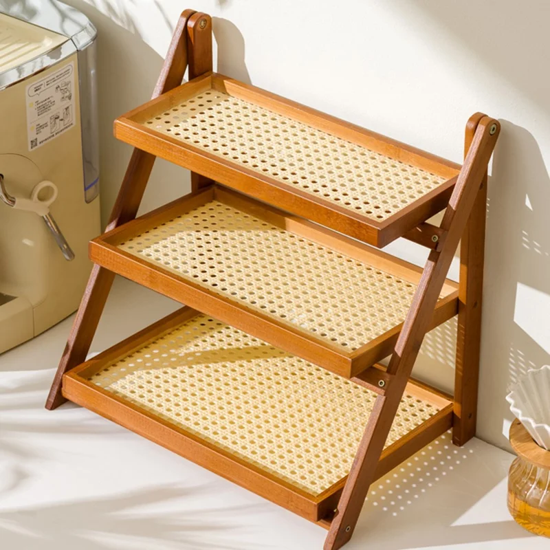 Foldable Bamboo Coffee Cup Display Rack Multi Tier Storage Organizer For Countertop  /  Bar  /  Dining Table - Network Brown