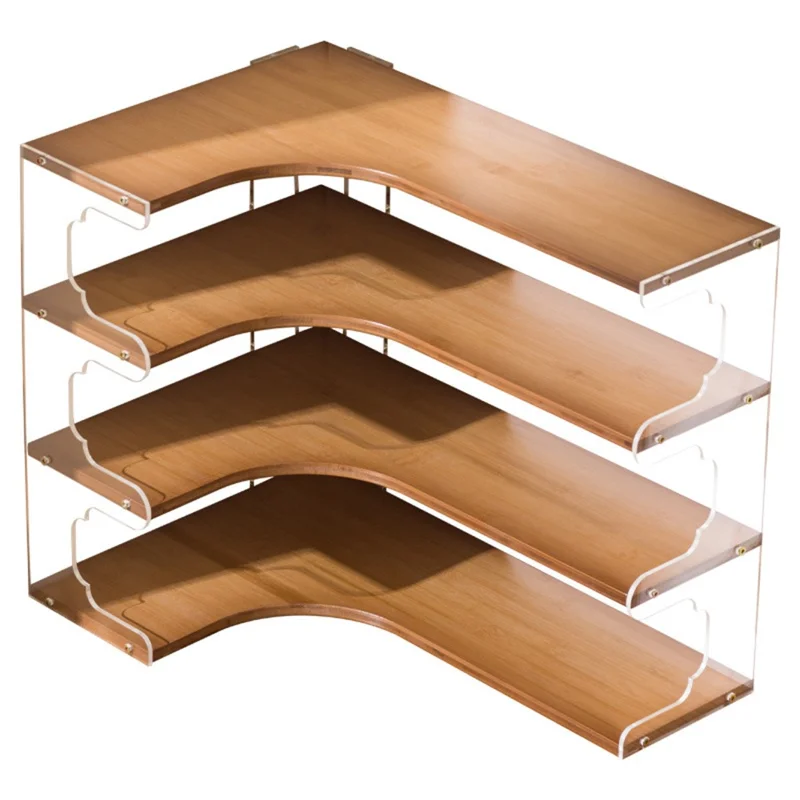 Bamboo Acrylic Cup Organizer Rack 4 Tier Corner Shelf for Mugs Tea Set Coffee Cups Storage Display Stand - Brown