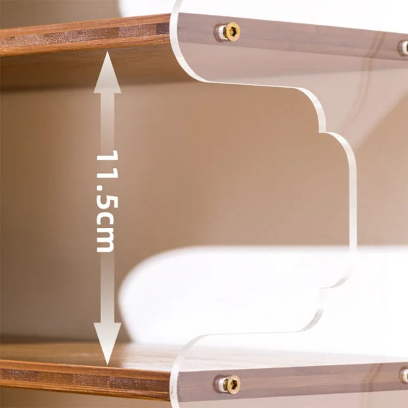Bamboo Acrylic Cup Organizer Rack 4 Tier Corner Shelf for Mugs Tea Set Coffee Cups Storage Display Stand - Brown