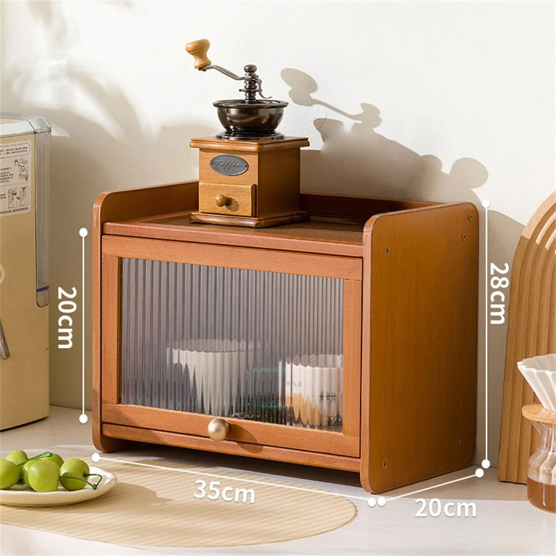 Single Door 35cm Desktop Storage Cabinet Tea Set Display Holder Organizer for Kitchenware / Cosmetics / Cups - Stripe