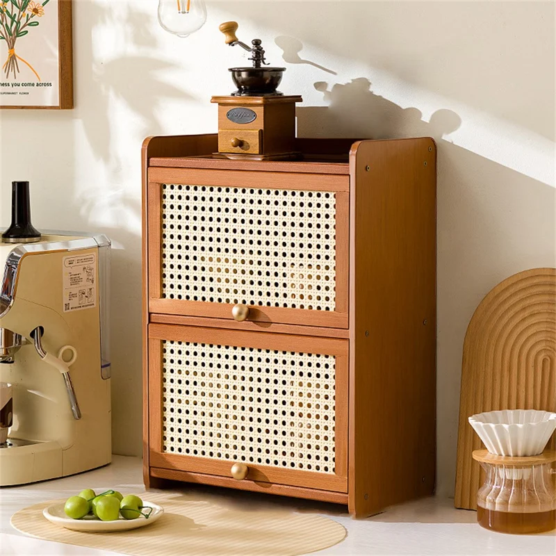 2-Door 35cm Desktop Storage Cabinet Tea Set Display Holder Organizer for Kitchenware / Cosmetics / Cups - Net