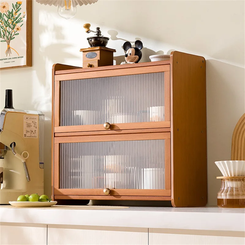 2-Türiger 50cm Schreibtisch-Aufbewahrungsschrank Organizer Ausstellungsregal für Teeservice / Küchenutensilien / Kosmetik / Tassen - Streifen