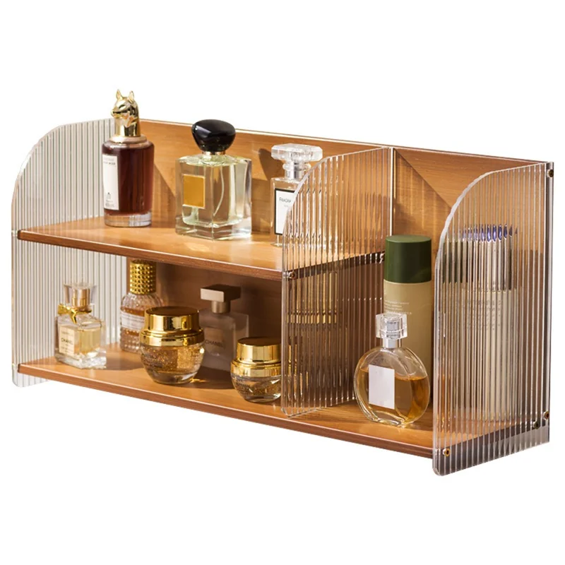 Cosmetic Organizer Vanity Shelf Skincare Perfume Storage Rack Desktop Display Stand - Brown / Style A