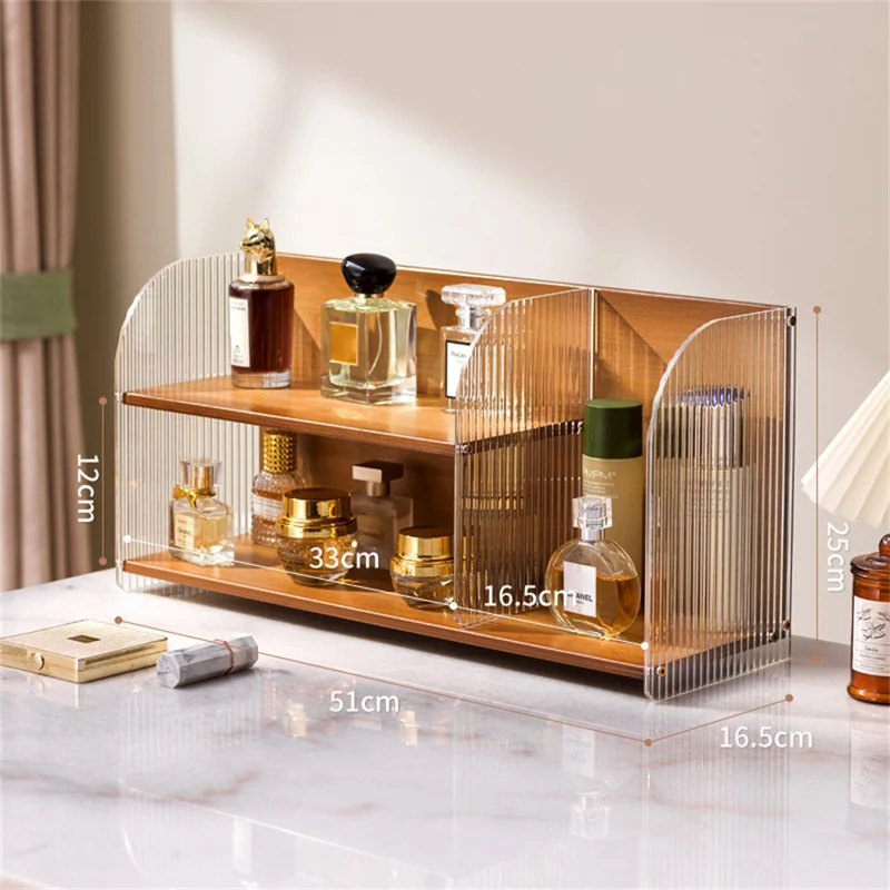 Cosmetic Organizer Vanity Shelf Skincare Perfume Storage Rack Desktop Display Stand - Brown / Style A