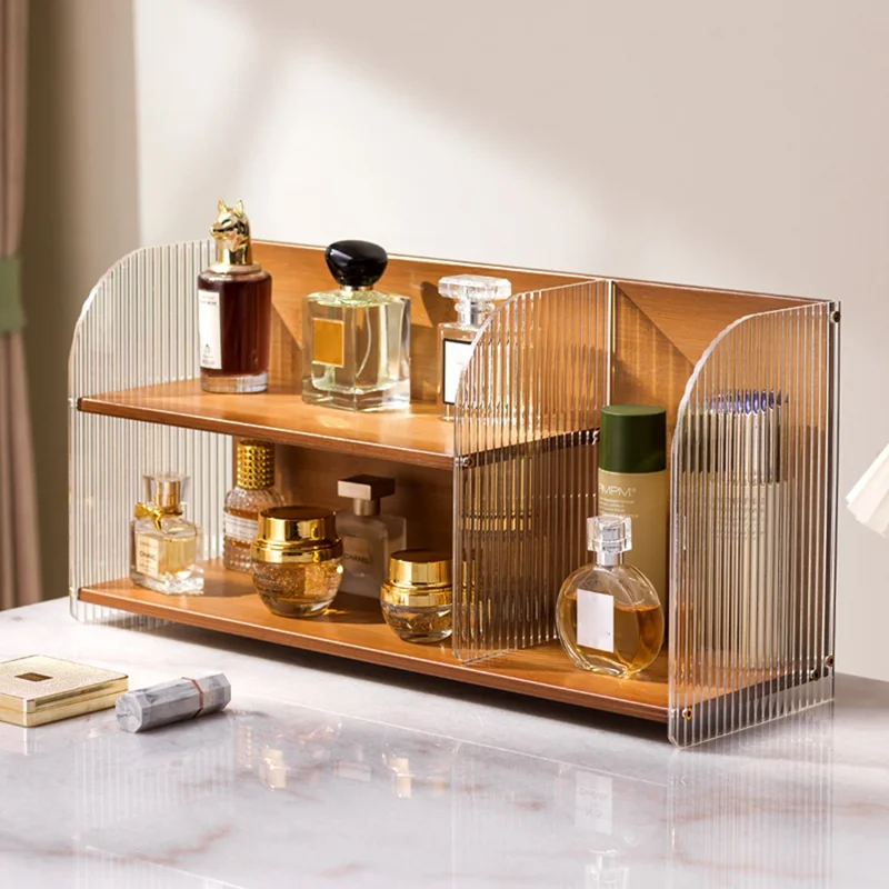 Cosmetic Organizer Vanity Shelf Skincare Perfume Storage Rack Desktop Display Stand - Brown / Style A