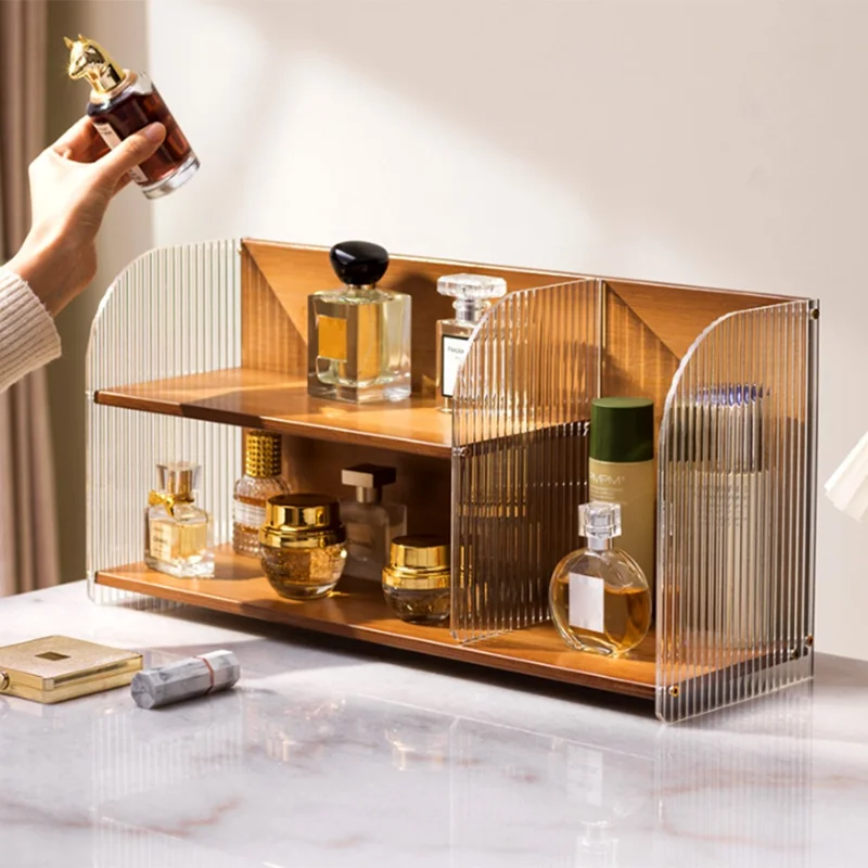 Cosmetic Organizer Vanity Shelf Skincare Perfume Storage Rack Desktop Display Stand - Brown / Style A