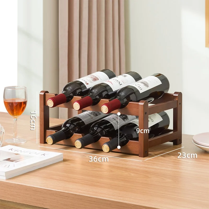 Creative 2-Tier Wine Rack for 6 Bottles Bamboo Tabletop Display Stand Home Bar Storage Organizer