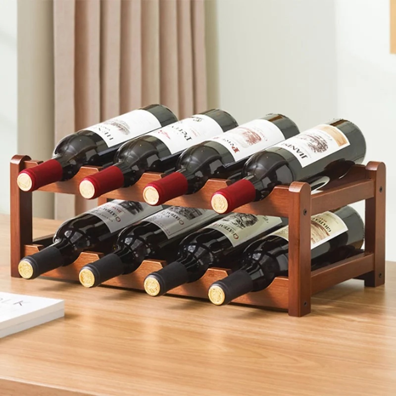 Creative 2-Tier Wine Rack for 8 Bottles Bamboo Tabletop Display Stand Home Bar Storage Organizer