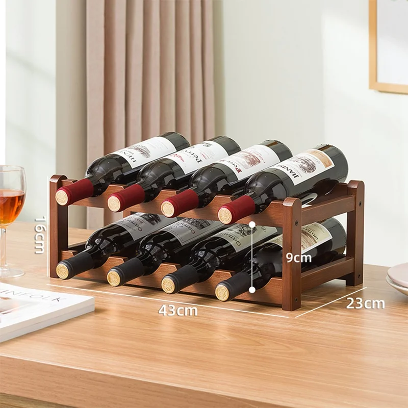 Creative 2-Tier Wine Rack for 8 Bottles Bamboo Tabletop Display Stand Home Bar Storage Organizer