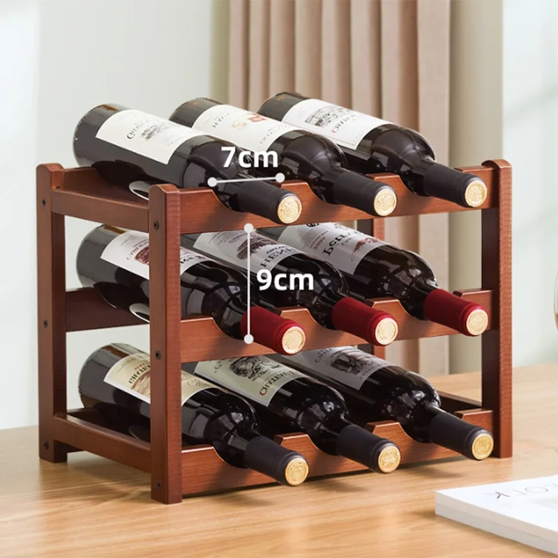 Creative 3-Tier Wine Rack for 9 Bottles Bamboo Tabletop Display Stand Home Bar Storage Organizer