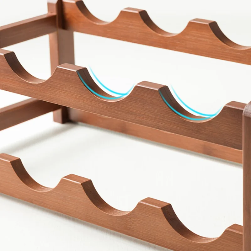 Creative 3-Tier Wine Rack for 9 Bottles Bamboo Tabletop Display Stand Home Bar Storage Organizer