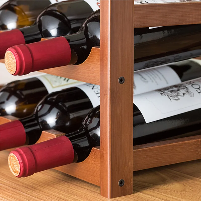 Creative 3-Tier Wine Rack for 9 Bottles Bamboo Tabletop Display Stand Home Bar Storage Organizer