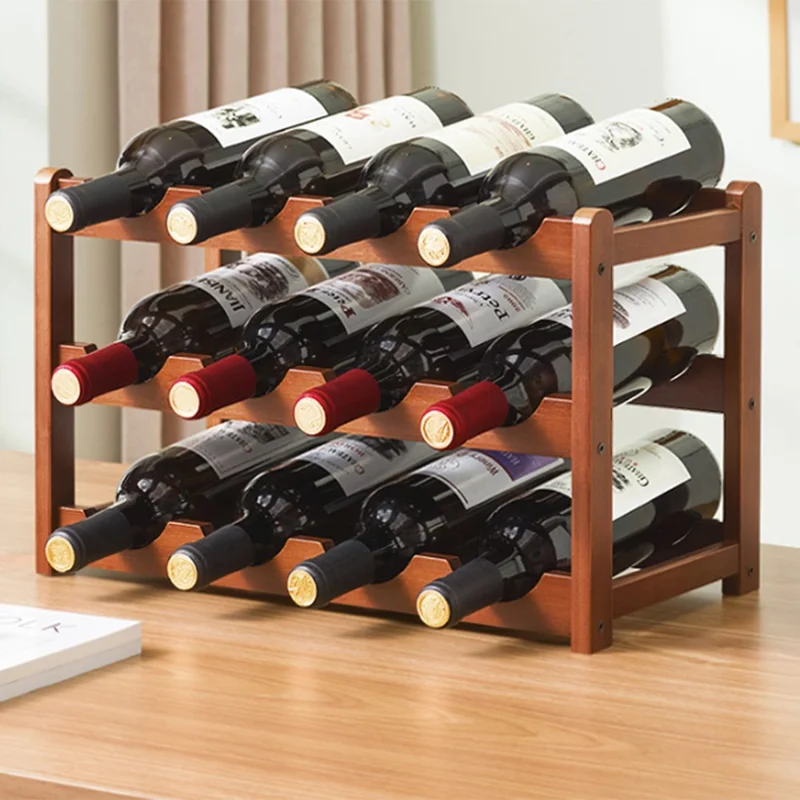 Creative 3-Tier Wine Rack for 12 Bottles Bamboo Tabletop Display Stand Home Bar Storage Organizer