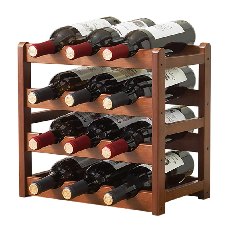 Creative 4-Tier Wine Rack for 12 Bottles Bamboo Tabletop Display Stand Home Bar Storage Organizer