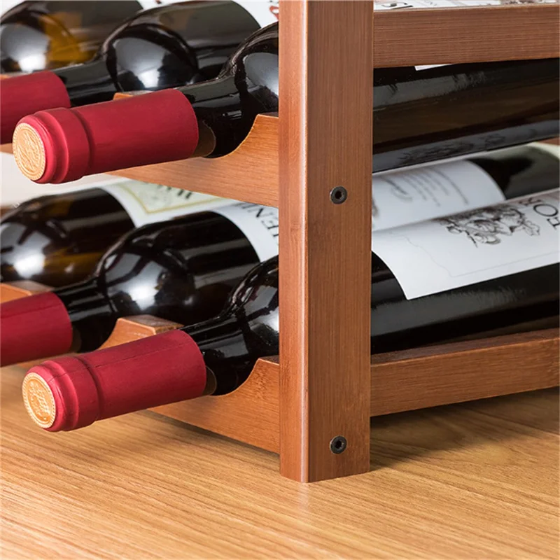 Creative 4-Tier Wine Rack for 12 Bottles Bamboo Tabletop Display Stand Home Bar Storage Organizer