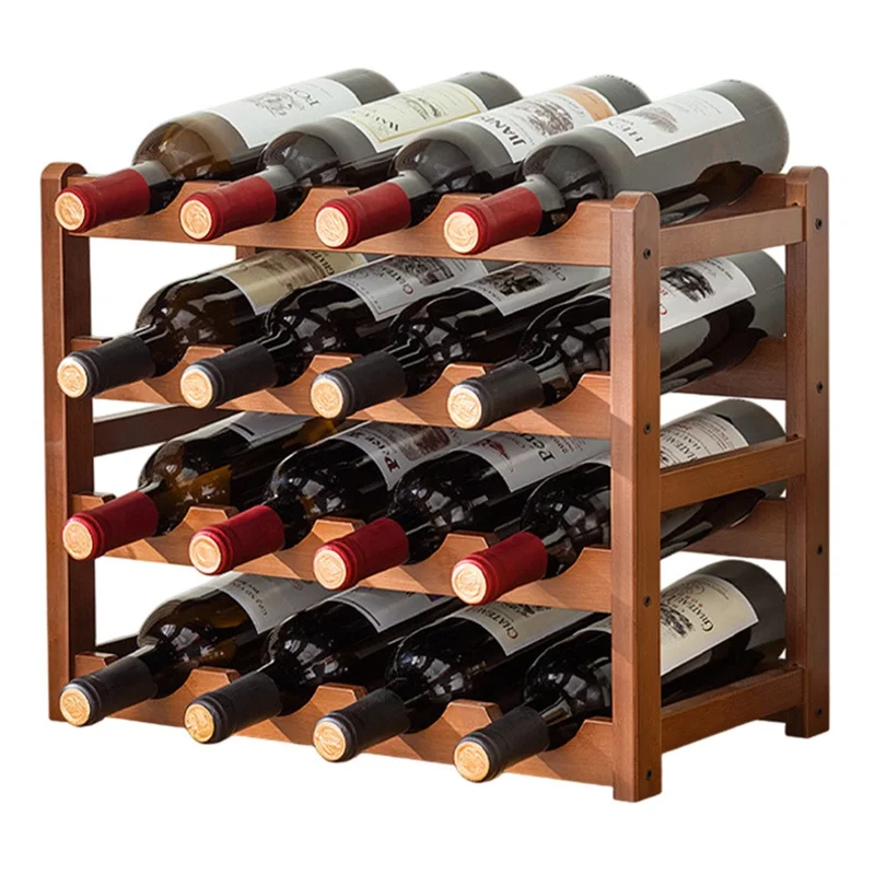 Creative 4-Tier Wine Rack for 16 Bottles Bamboo Tabletop Display Stand Home Bar Storage Organizer