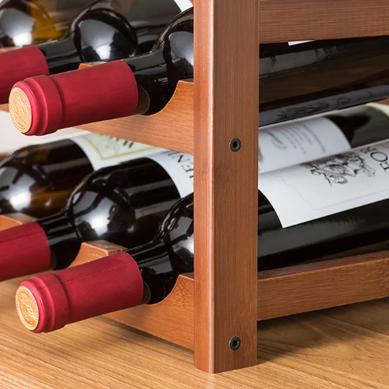 Creative 4-Tier Wine Rack for 16 Bottles Bamboo Tabletop Display Stand Home Bar Storage Organizer