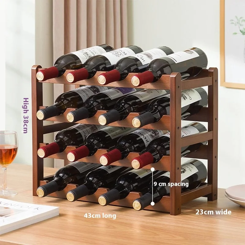 Creative 4-Tier Wine Rack for 16 Bottles Bamboo Tabletop Display Stand Home Bar Storage Organizer
