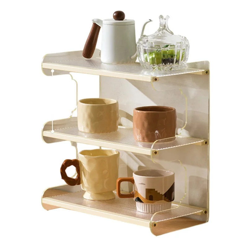 35cm 3 Tier Desktop Organizer for Office Home Bamboo Acrylic Storage Shelf Desk Rack - Beige
