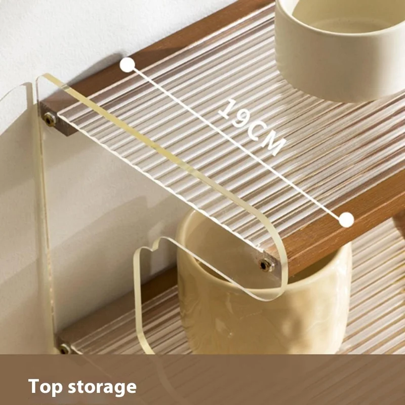 35cm 3 Tier Desktop Organizer for Office Home Bamboo Acrylic Storage Shelf Desk Rack - Beige