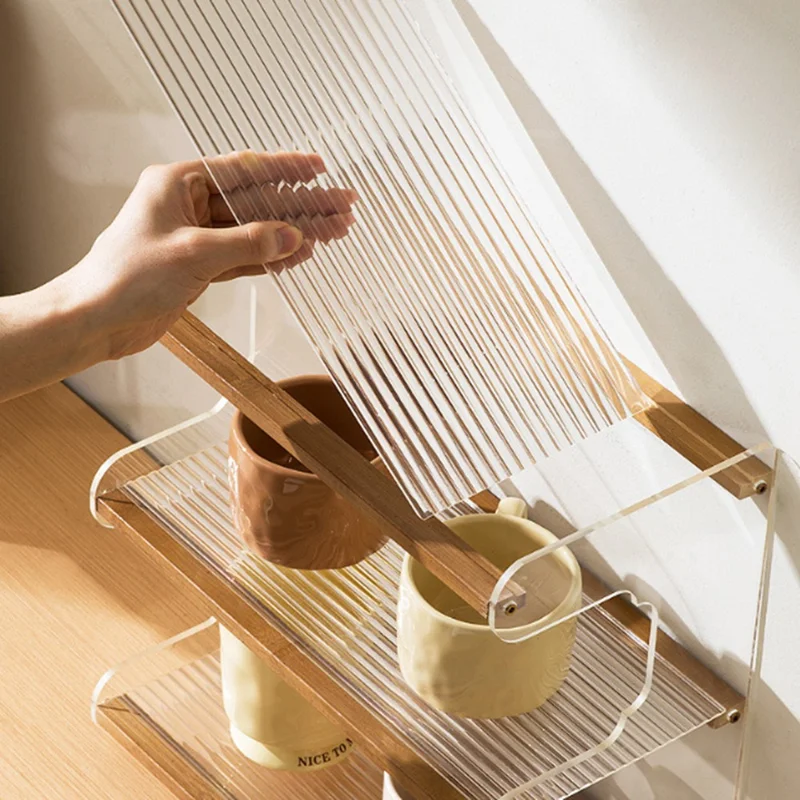 35cm 3 Tier Desktop Organizer for Office Home Bamboo Acrylic Storage Shelf Desk Rack - Beige