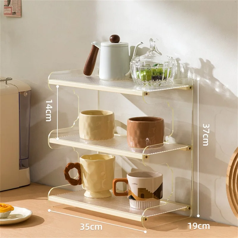 35cm 3 Tier Desktop Organizer for Office Home Bamboo Acrylic Storage Shelf Desk Rack - Beige