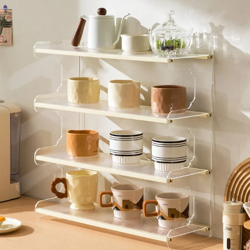 Organizer da scrivania a 4 ripiani da 50 cm in bambù e acrilico per ufficio e casa, scaffale di stoccaggio per scrivania - Beige