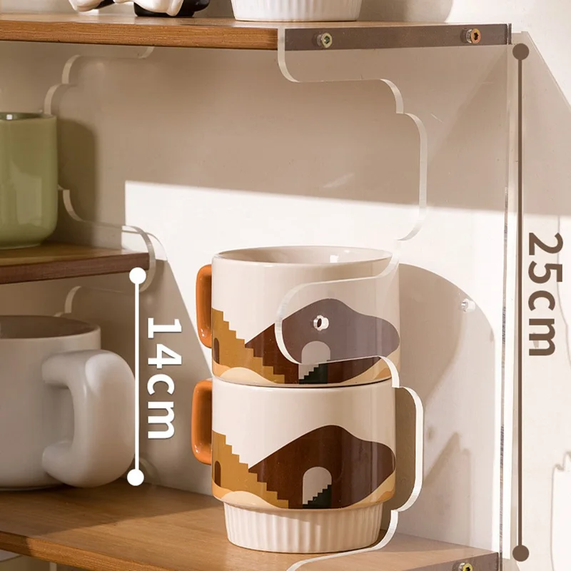 Desktop Corner Coffee Cup Holder L-Shape Bamboo Bookshelf Display Rack Storage Organizer - Brown