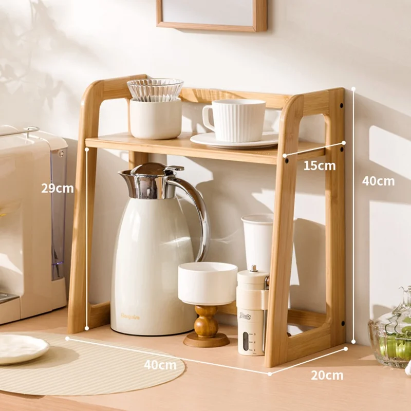 Bamboo Mug Holder Organizer 40CM For Desk Tea Coffee Cup Storage Rack Multi-Tier Display Stand - Wood Color