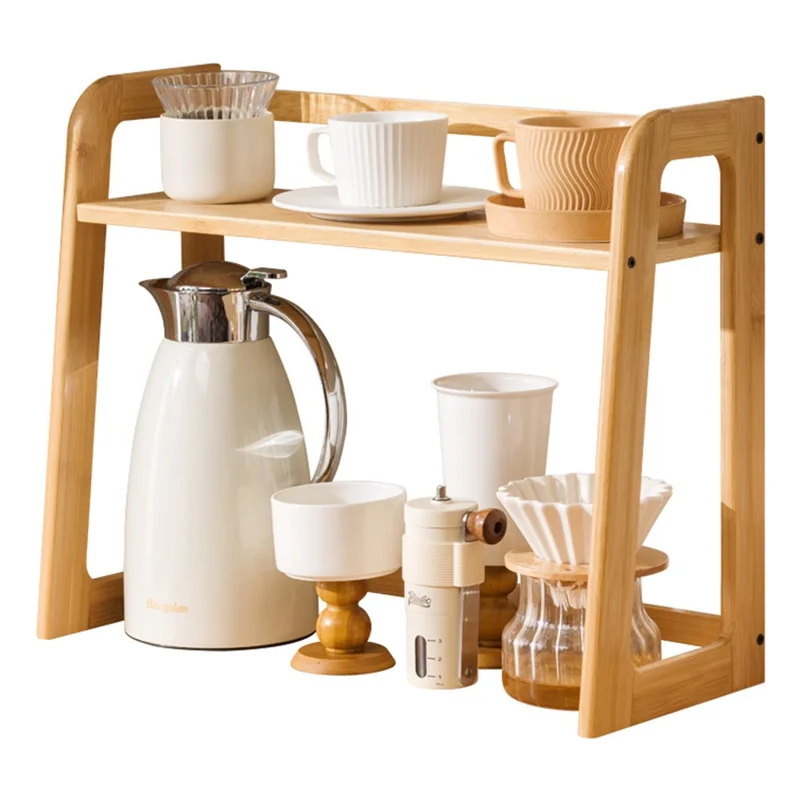 50cm Length Bamboo Mug Holder Desktop Cup Organizer for Tea Coffee Drinkware Storage Rack - Bamboo Color