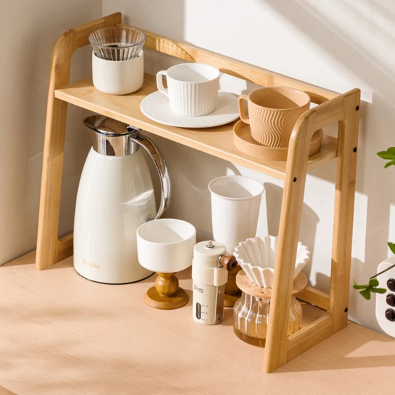 50cm Length Bamboo Mug Holder Desktop Cup Organizer for Tea Coffee Drinkware Storage Rack - Bamboo Color