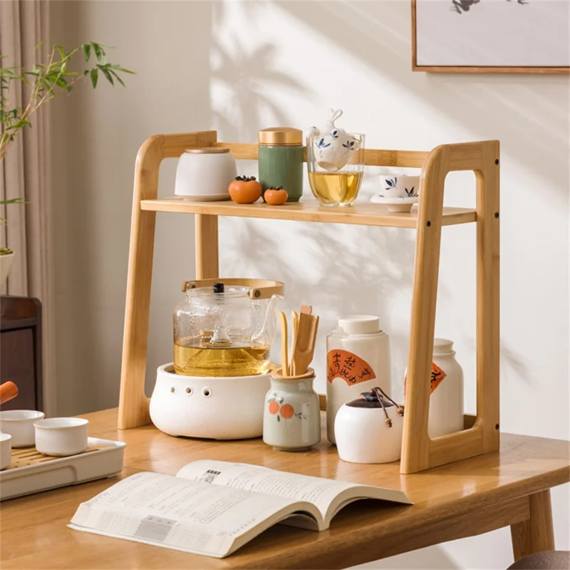 50cm Length Bamboo Mug Holder Desktop Cup Organizer for Tea Coffee Drinkware Storage Rack - Bamboo Color