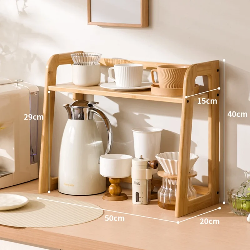 50cm Length Bamboo Mug Holder Desktop Cup Organizer for Tea Coffee Drinkware Storage Rack - Bamboo Color
