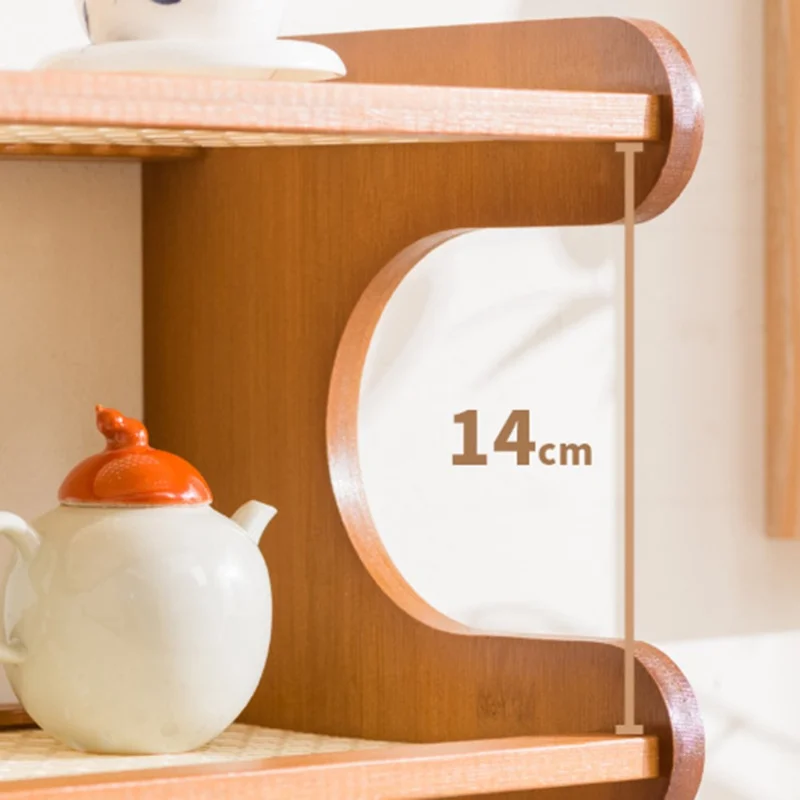 3-Tier Bamboo Wood Desktop Organizer With Drawer For Cups Tea Set Storage Display Rack 50cm - Changhong Brown