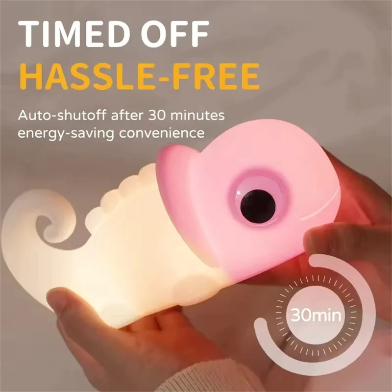JXJA065B Cartoon Chameleon Shape Night Light for Kids Room Color Changing White Noise Bedside Lamp - Pink