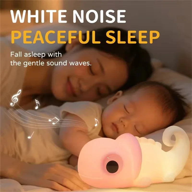 JXJA065B Cartoon Chameleon Shape Night Light for Kids Room Color Changing White Noise Bedside Lamp - Pink