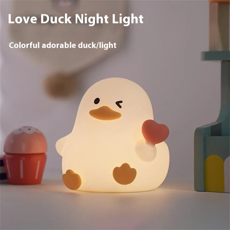 A072 7 Color Changing Cute Cartoon Duck Shape Night Light Stress Relief Tap Control Silicone Bedside Lamp